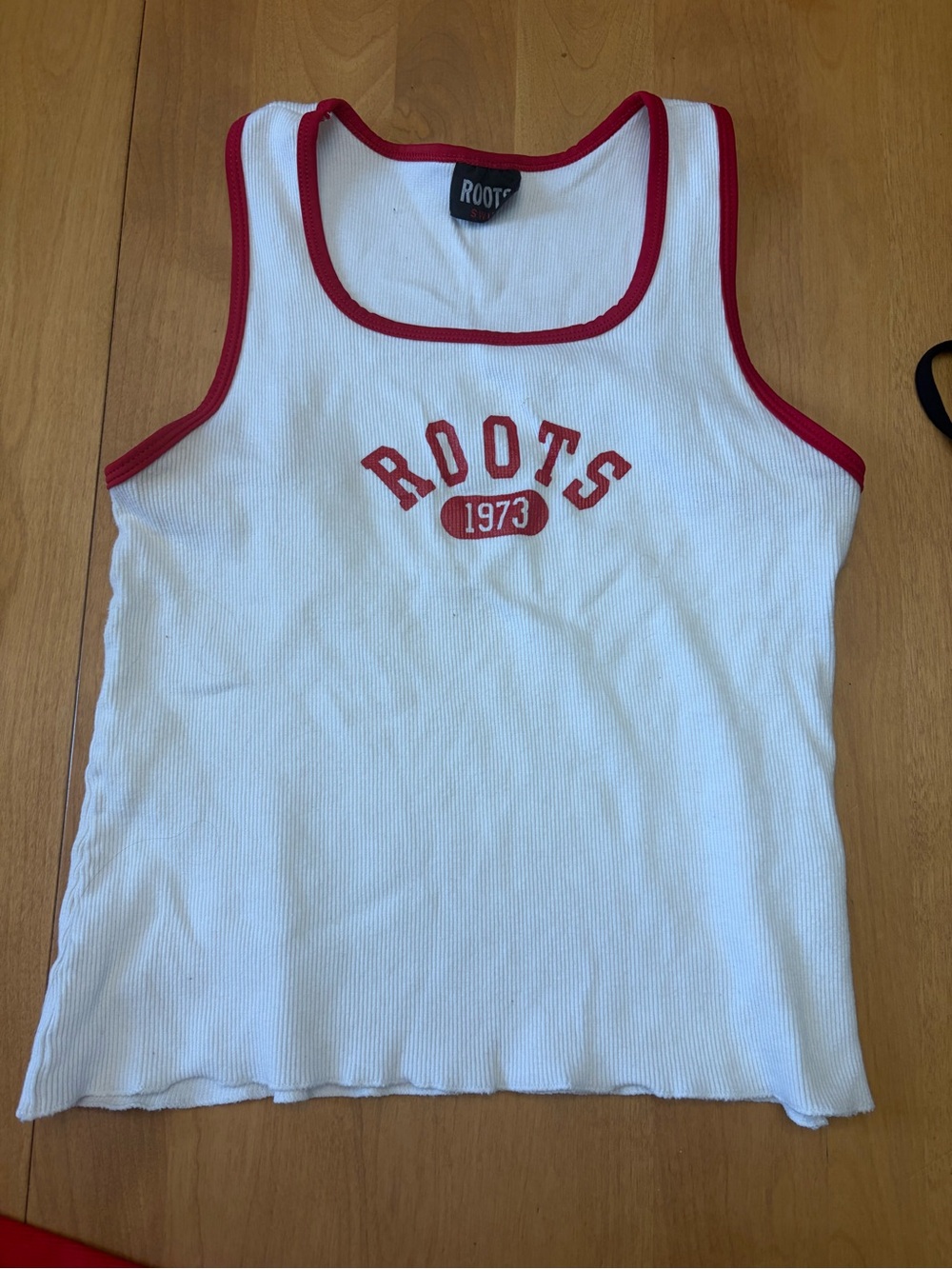 Roots Kids White Tank with Red Trim and 1973 Logo